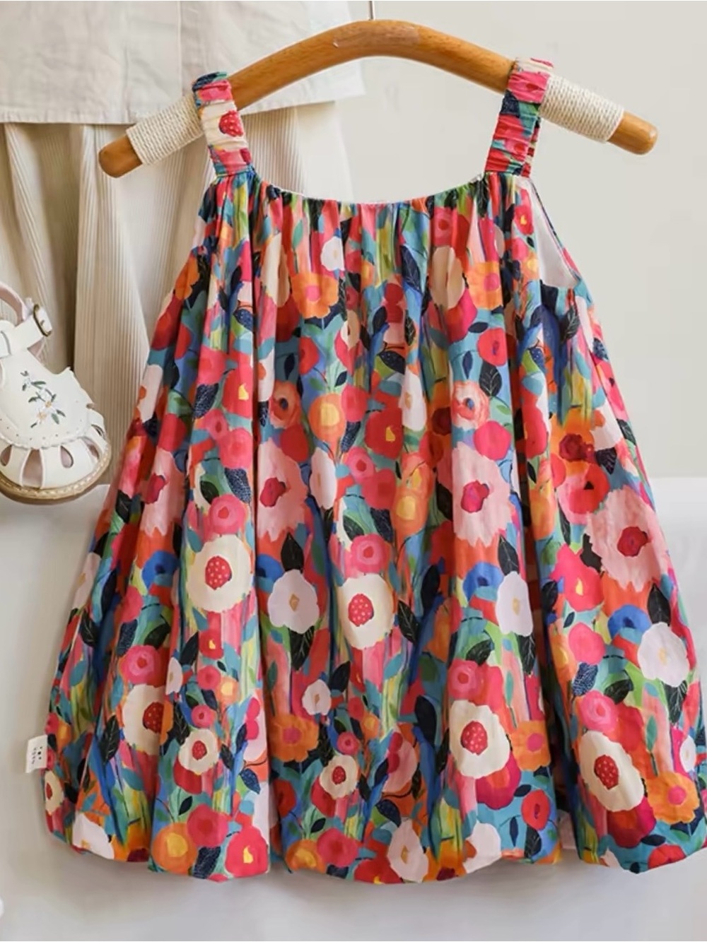 Bright Floral Girls Sundress with Straps size 130 or 6-7Y